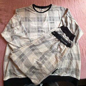 Calvin Klein Modern Cotton Thermal PJ Set Waffle Knit White Tartan Stretch XL